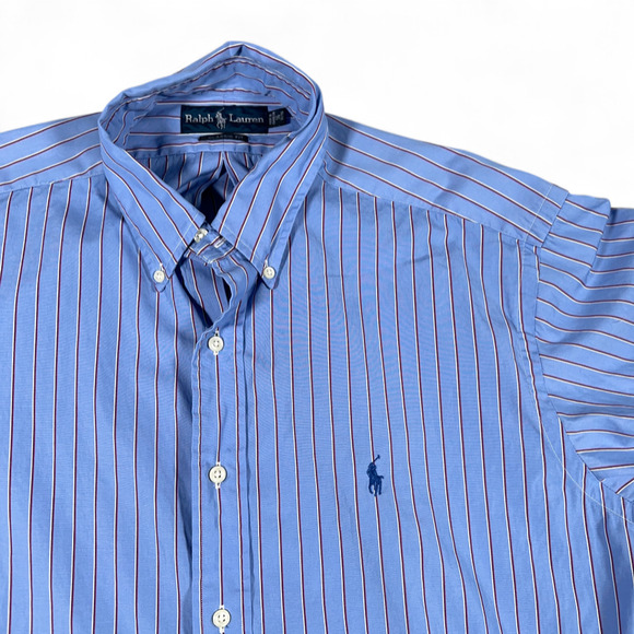Vintage Ralph Lauren Shirt Adult LARGE Blue Striped Classic Fit Pony Logo Y2K - Picture 2 of 8